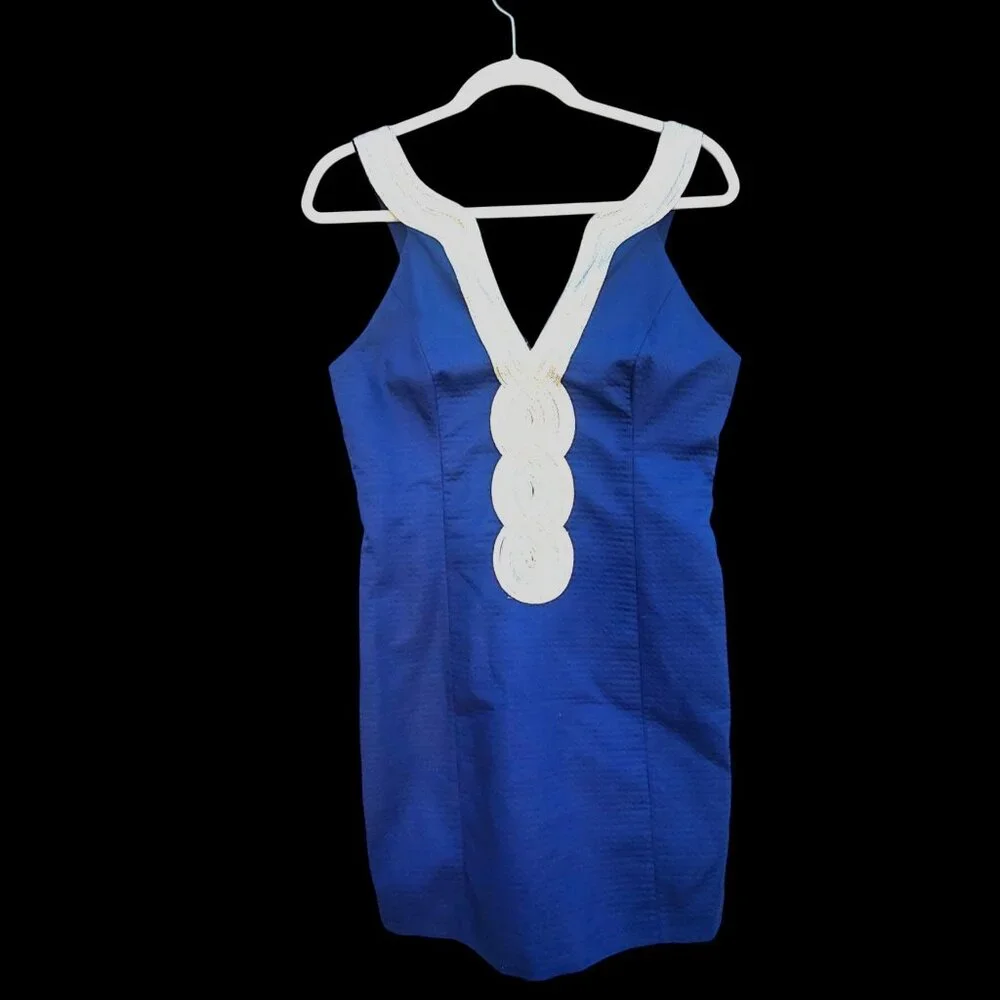 Lilly Pulitzer Valli Shift Dress Size 6 Navy Blue White Gold Sleeveless Cotton - Picture 2 of 13